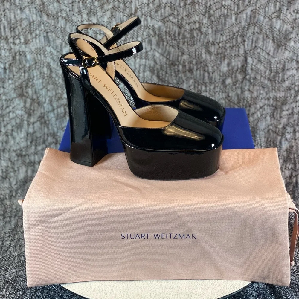Stuart Weitzman Sky high 145 Platform Pump Heel Black Patent